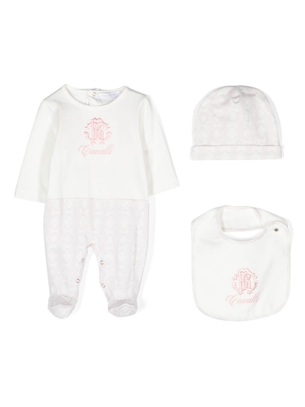 Roberto Cavalli Junior logo刺绣连体衣套装 - 白色