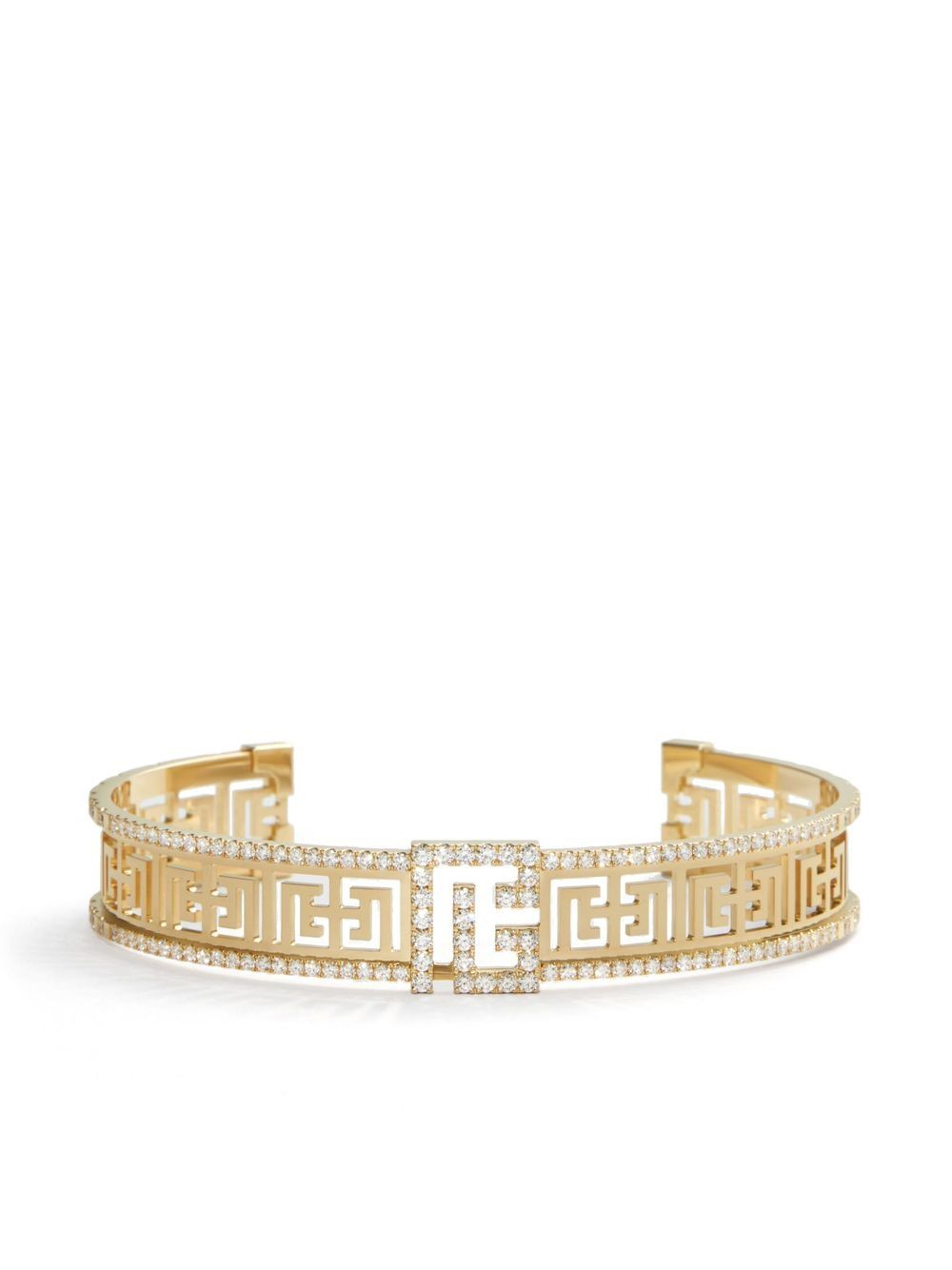 Balmain Labyrinth Frieze 18K黄金密镶钻石手镯 - 金色