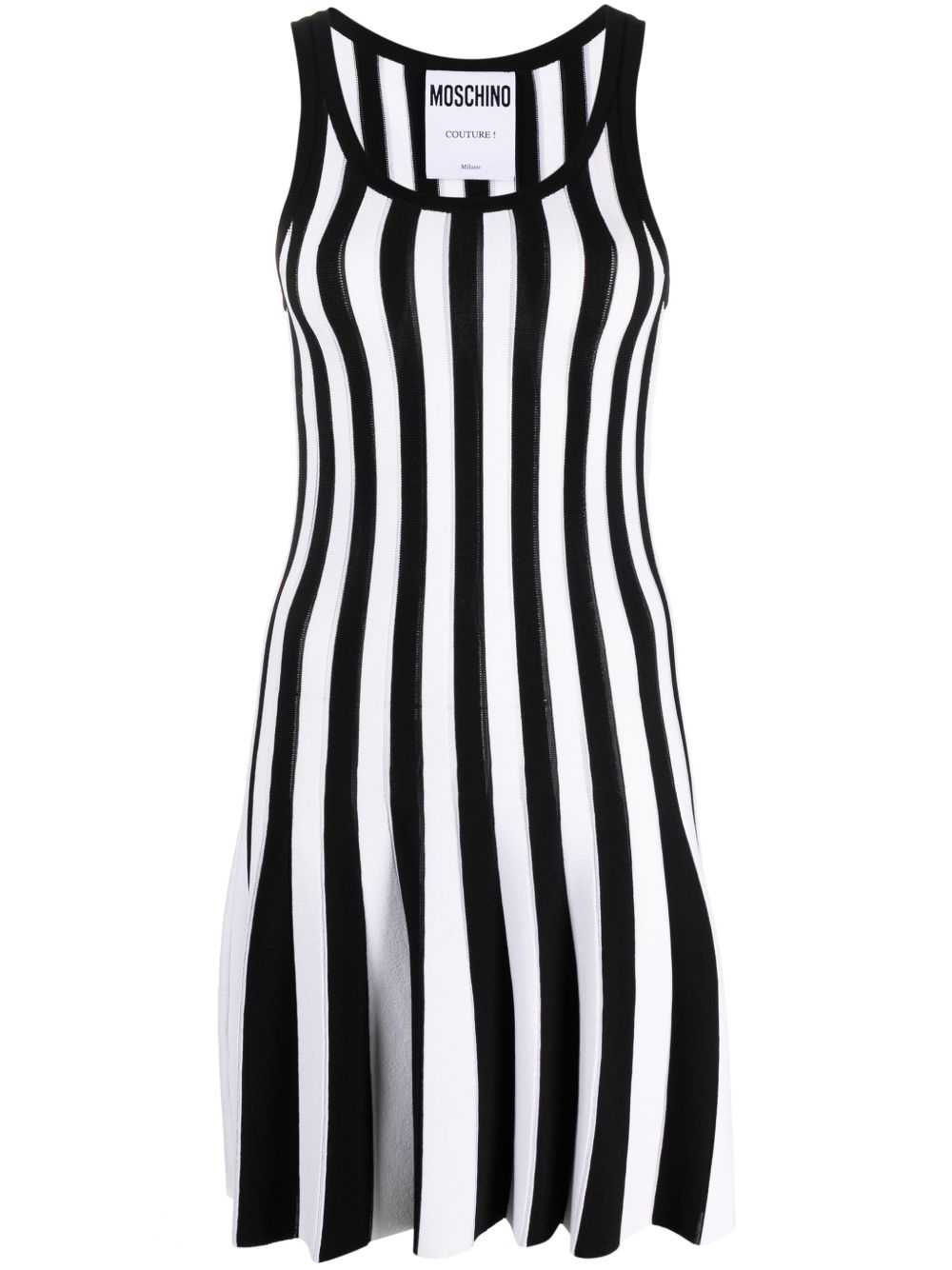 Moschino 条纹罗纹针织迷你连衣裙 - 黑色