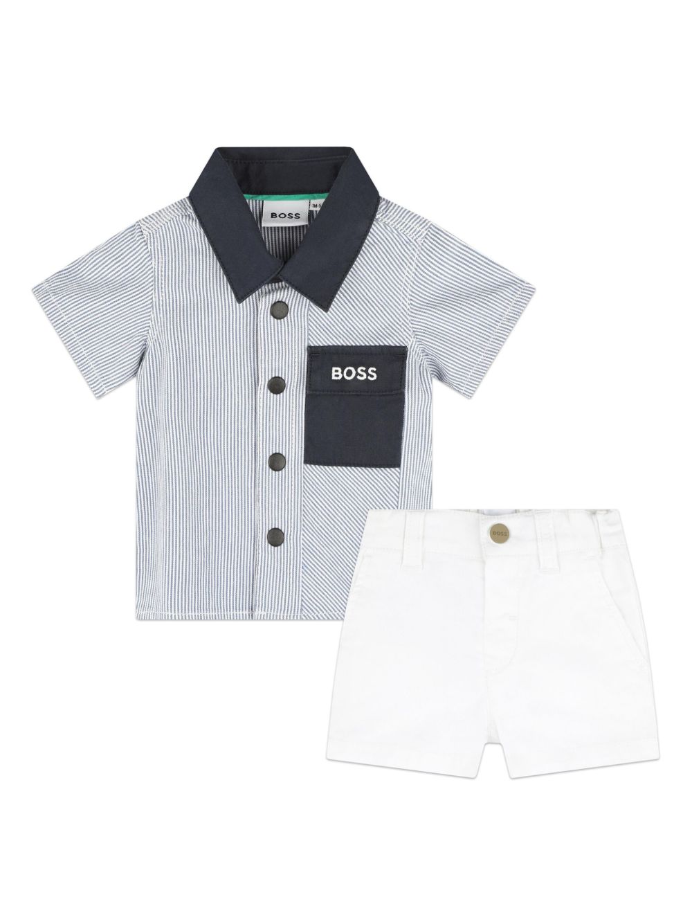 BOSS Kidswear logo刺绣棉短裤套装 - 蓝色