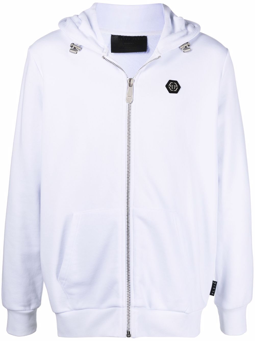 Philipp Plein logo印花缀饰骷髅头拉链连帽衫 - 白色