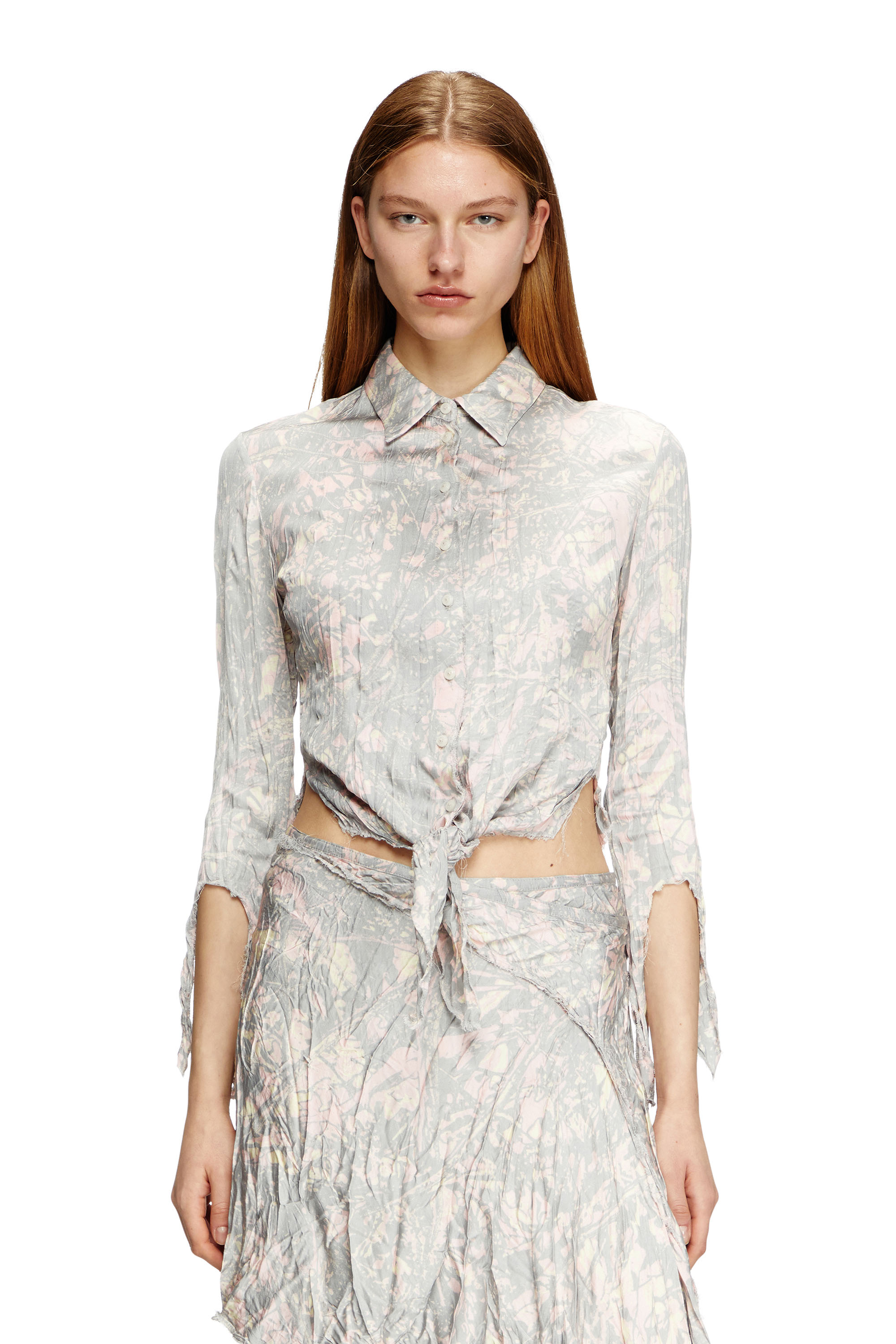 Diesel - Cropped shirt with raw cut seams - Shirts - Woman - Multicolor