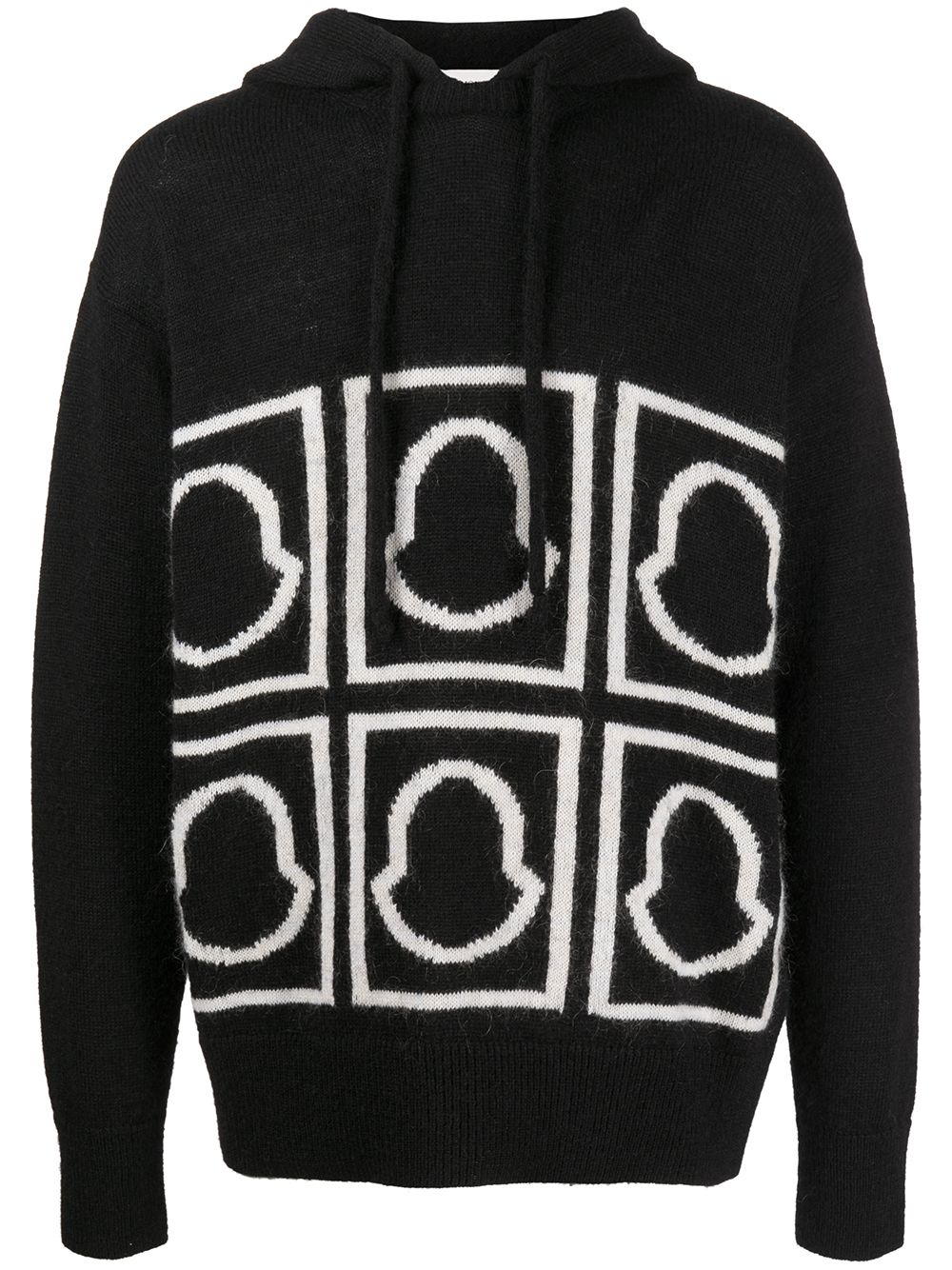 Moncler 盟可睐 logo嵌花针织连帽衫 - 黑色