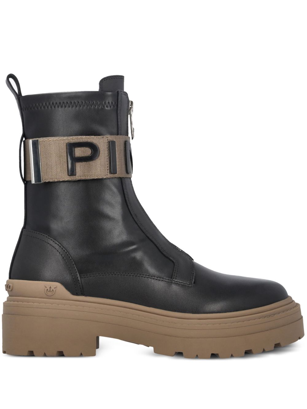 PINKO Mia logo饰带及踝靴 - 黑色