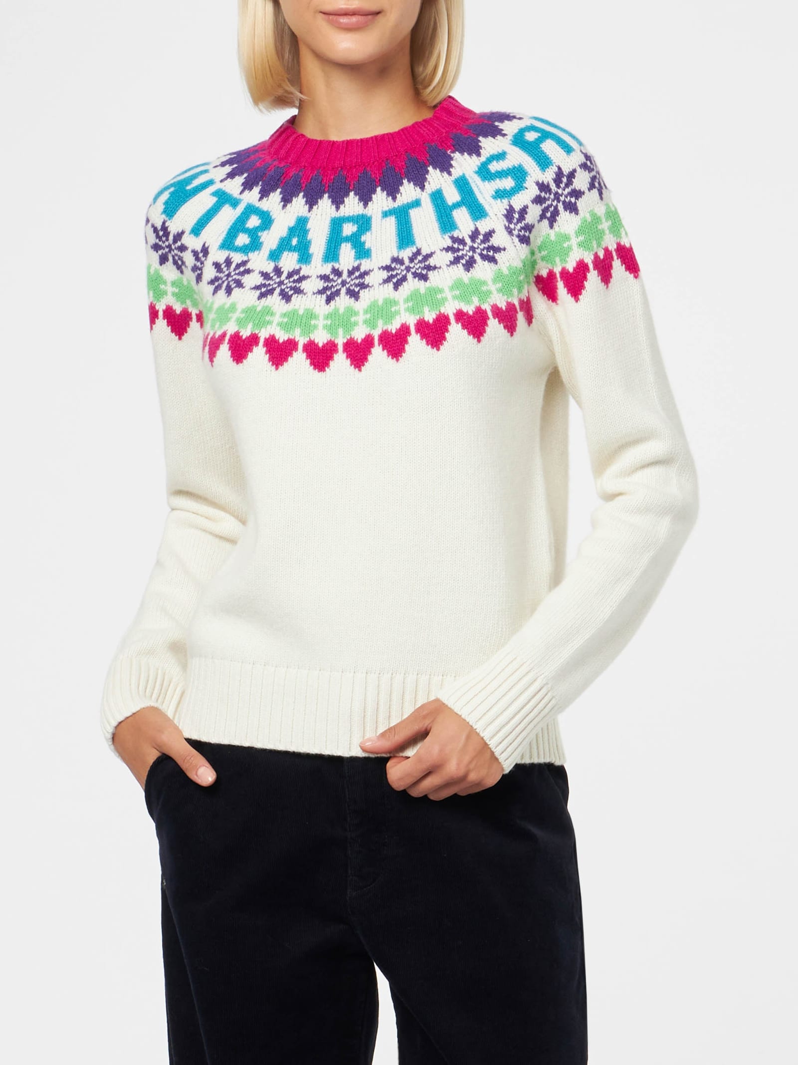 MC2 Saint Barth Woman White Sweater New Queen With Fair Isle Jacquard