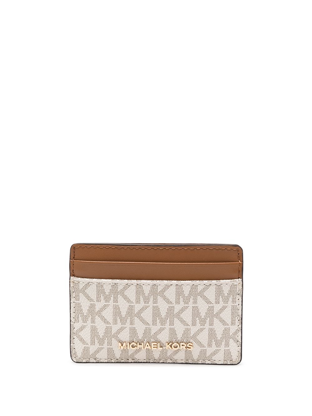 Michael Kors logo皮质卡夹式钱包 - 褐色