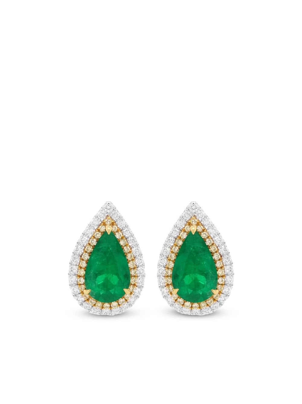 HYT Jewelry 18K黄金祖母绿宝石钻石耳钉 - 银色