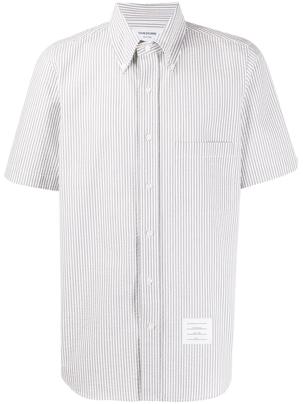 Thom Browne 条纹短袖泡泡纱衬衫 - 灰色