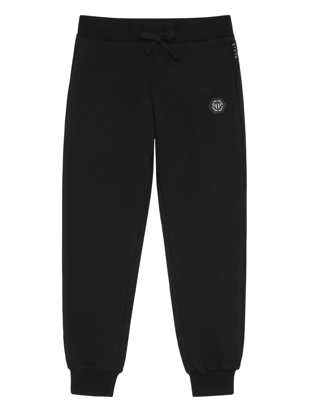Philipp Plein Junior logo贴花抽绳松紧运动裤 - 黑色