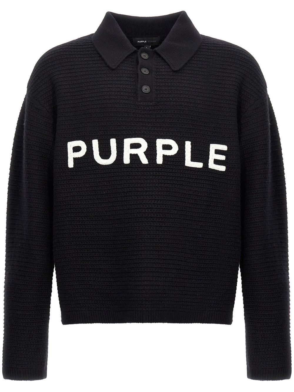 Purple Brand logo字母针织polo衫 - 黑色