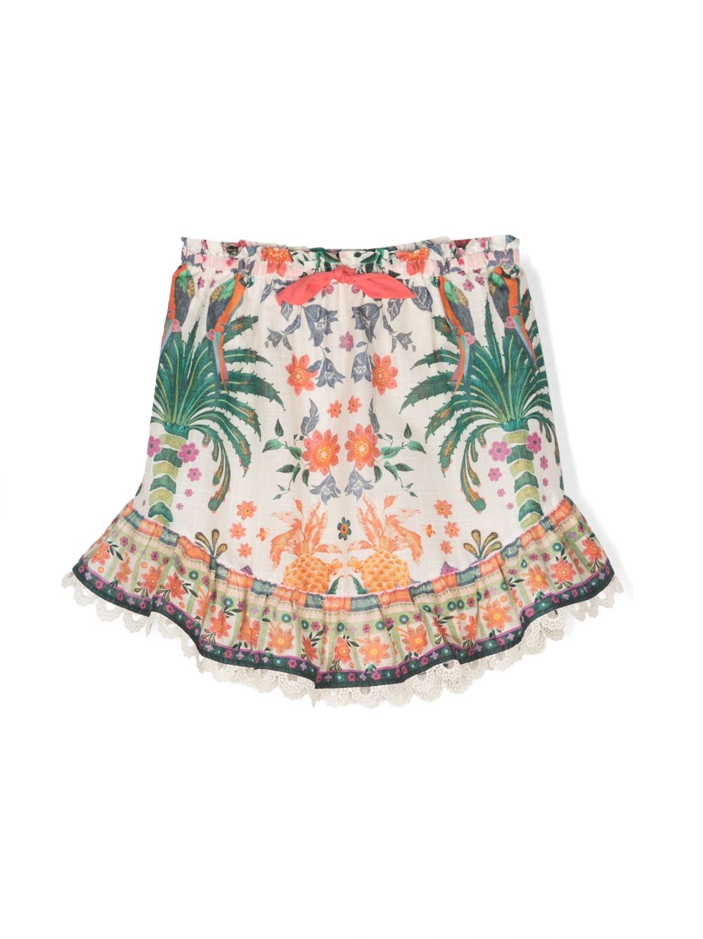 ZIMMERMANN Kids 热带印花棉半身裙 - 中性色