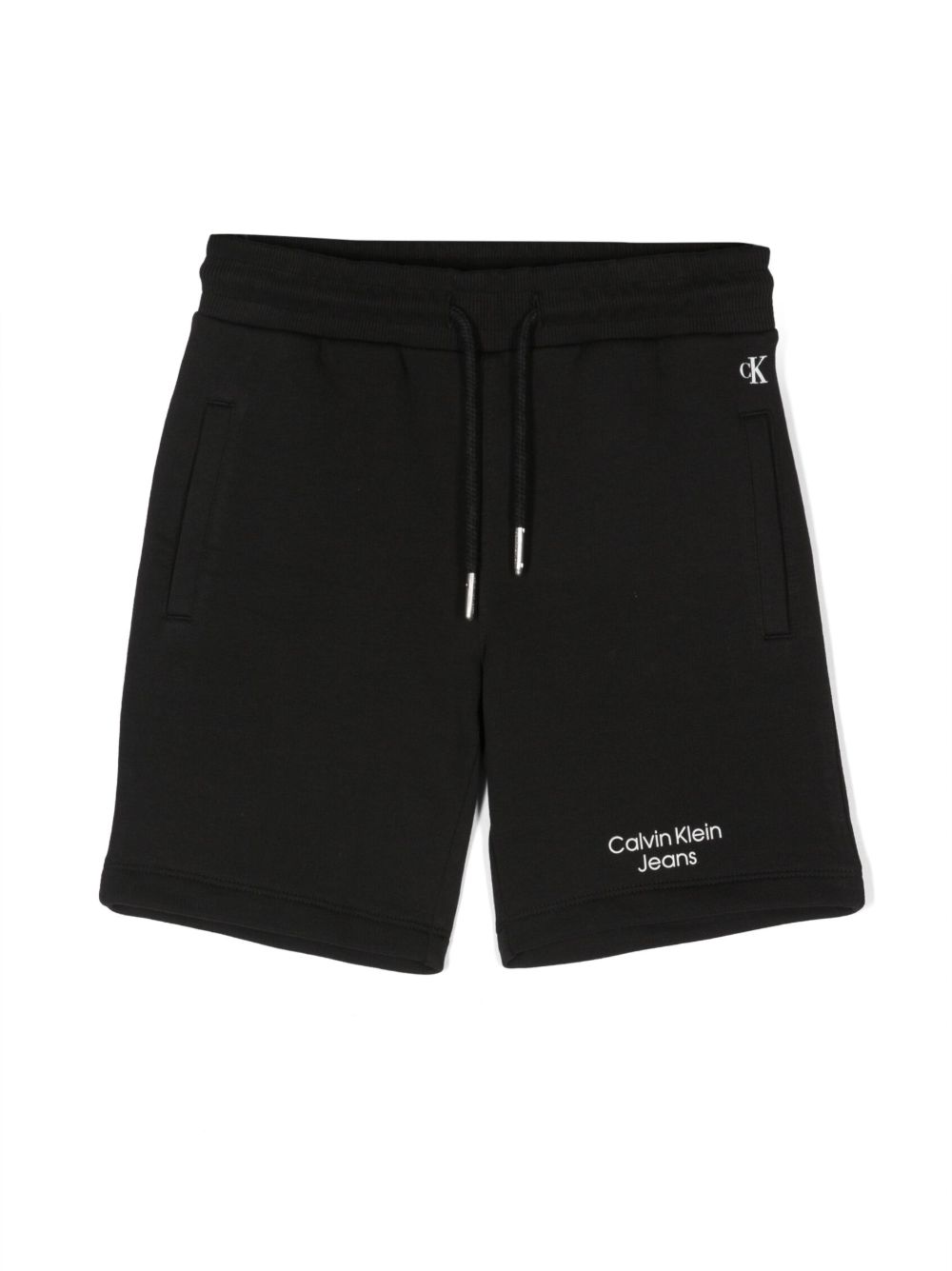 Calvin Klein Kids logo印花抽绳短裤 - 黑色