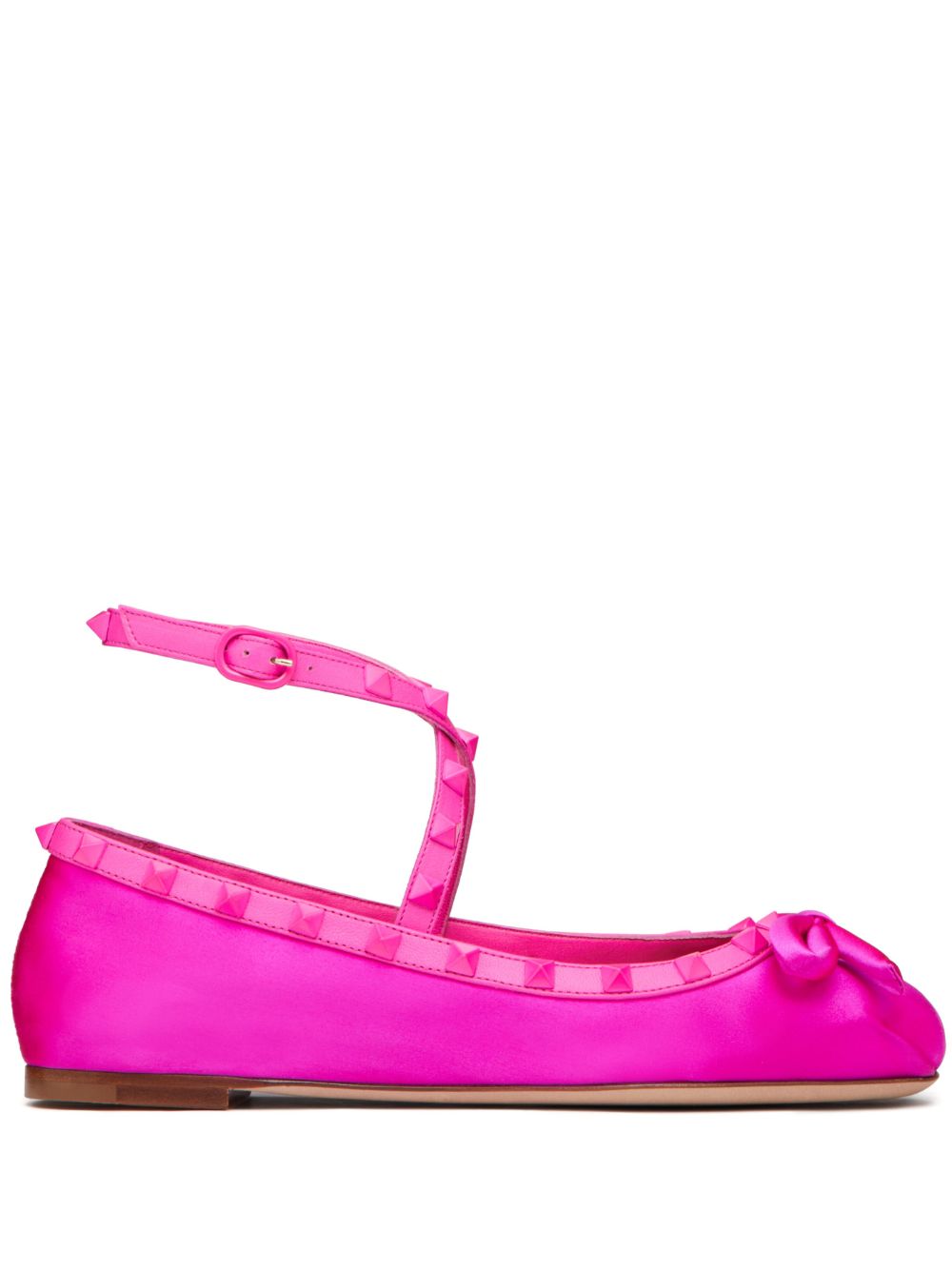 Valentino Garavani Rockstud 缎面芭蕾平底鞋 - 粉色