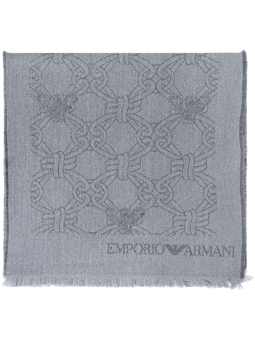 Emporio Armani logo印花针织围巾 - 灰色