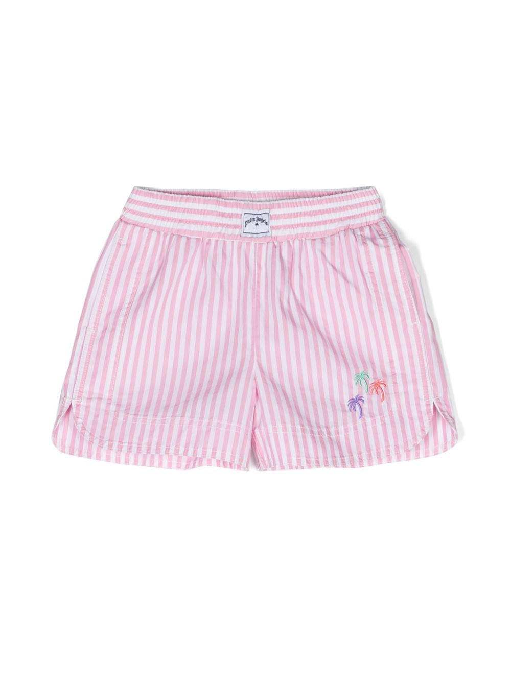 Palm Angels Kids 3 Palms 刺绣条纹短裤 - 粉色