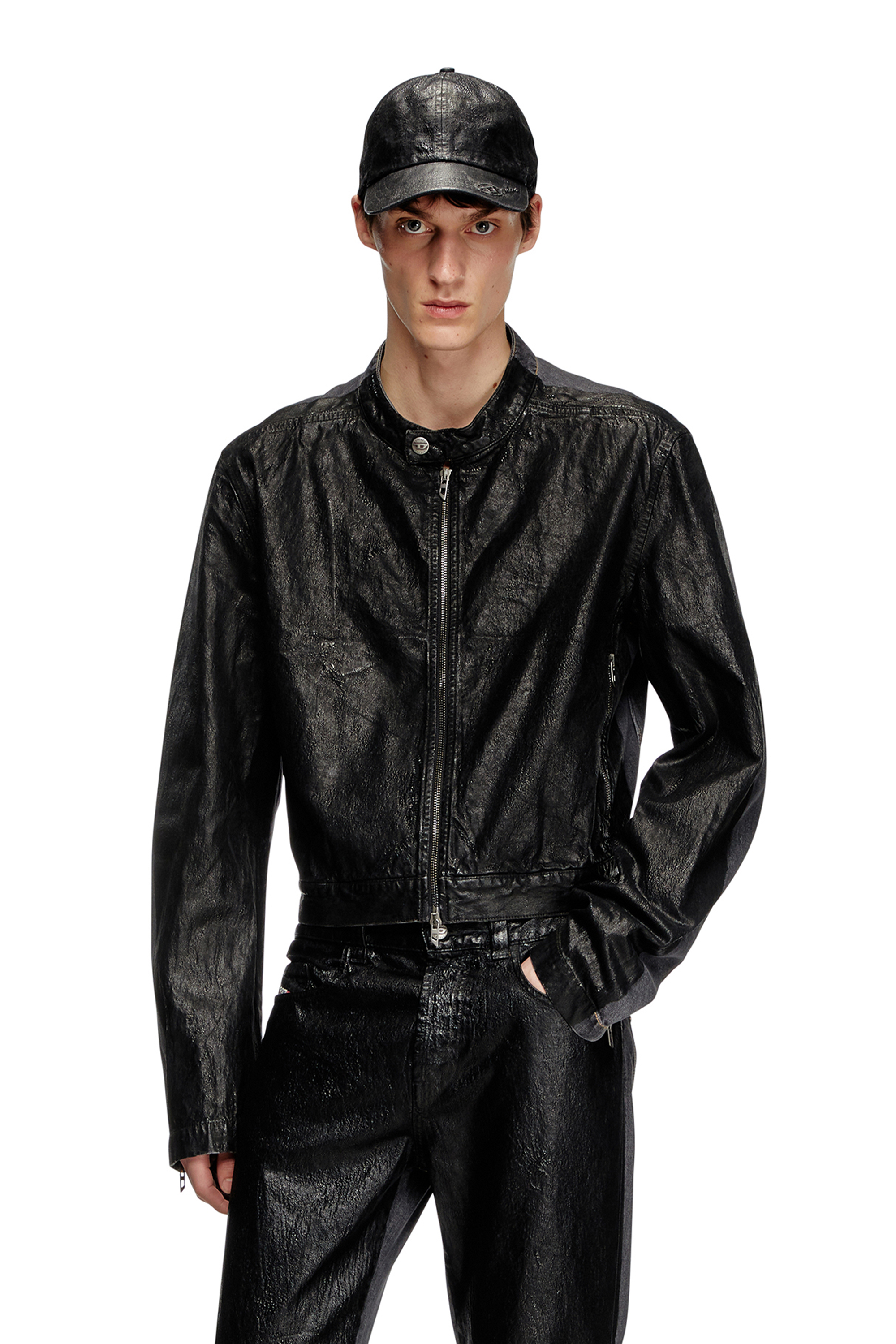 Diesel - Denim moto jacket with coated front - Denim Jackets - Unisex - Black