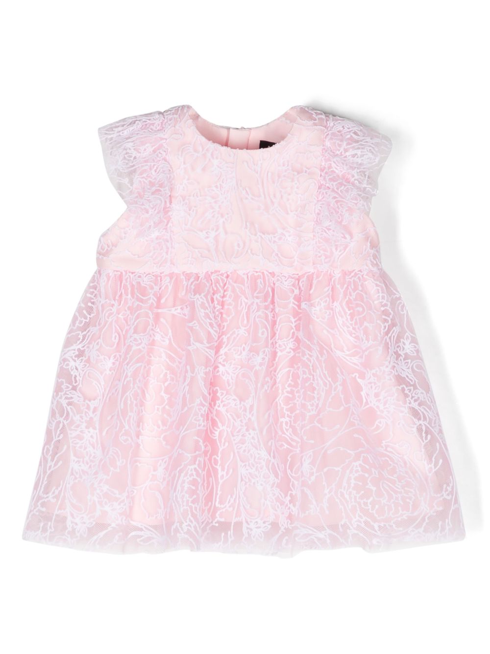 Versace Kids 巴洛克刺绣薄纱连衣裙 - 粉色