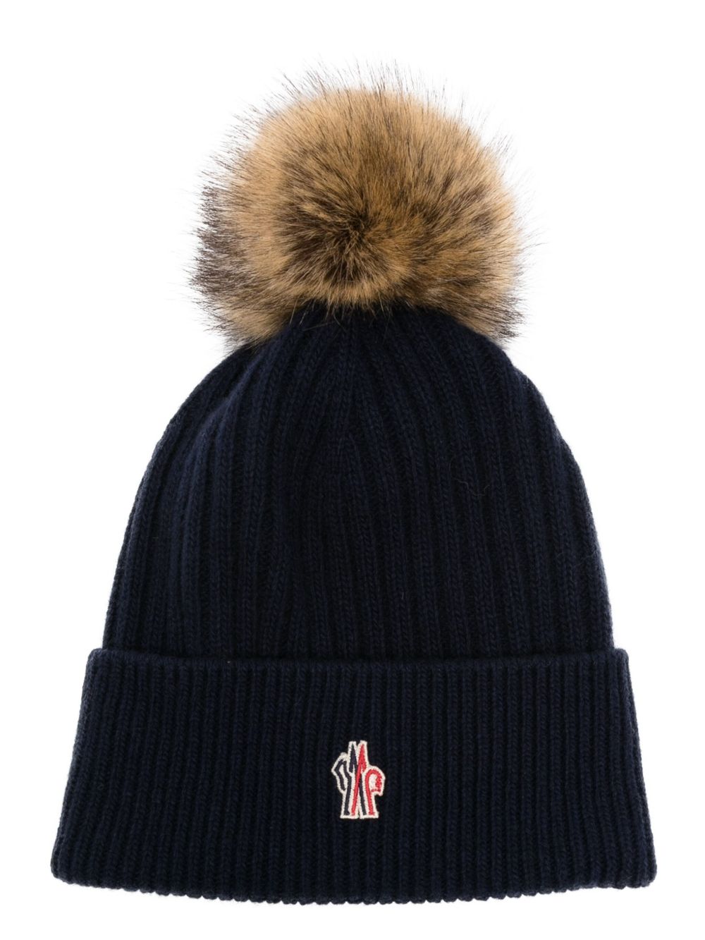 Moncler Grenoble logo刺绣绒球羊绒套头帽 - 蓝色