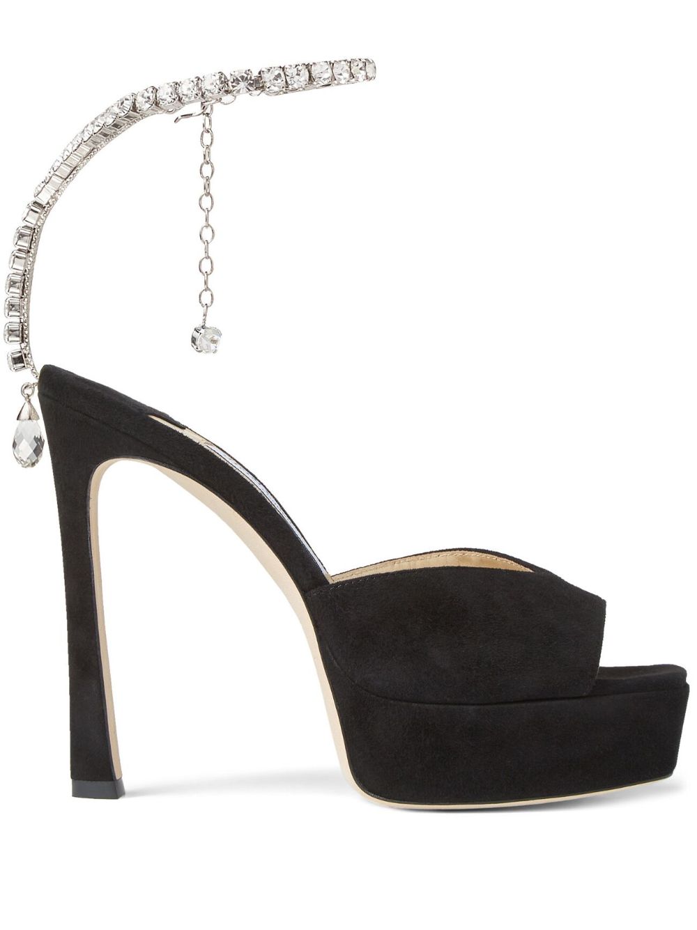 Jimmy Choo Saeda 晶饰绒面皮凉鞋 - 黑色