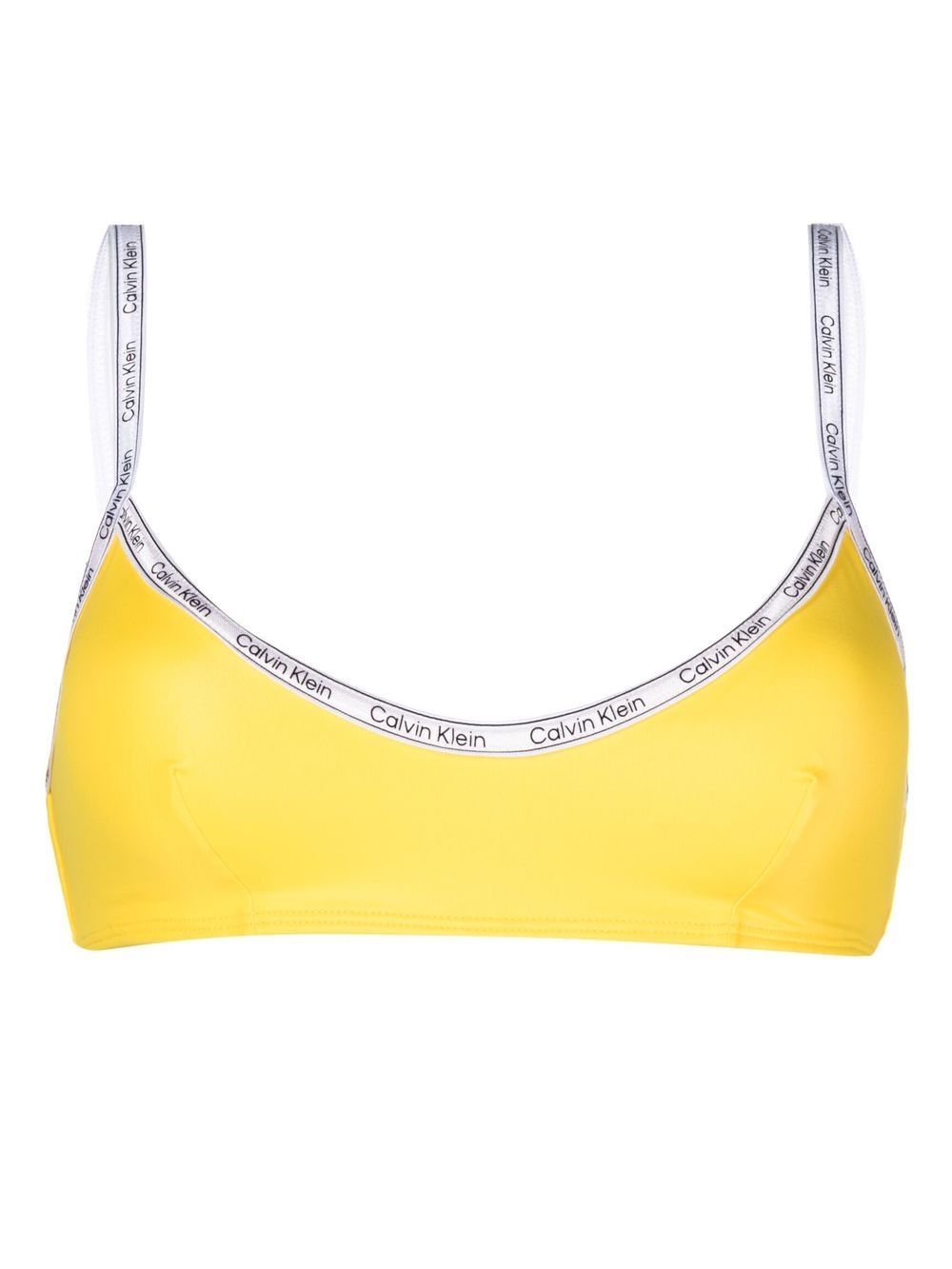 Calvin Klein logo印花肩带比基尼上装 - 黄色
