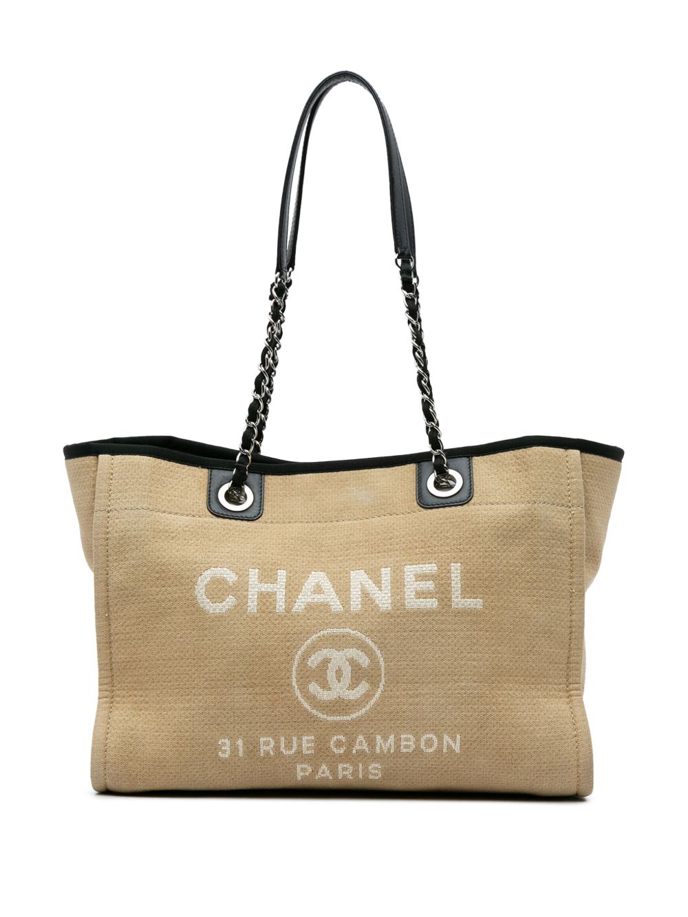 CHANEL Pre-Owned Deauville 小号帆布手提包（2011-2012年典藏款） - 褐色