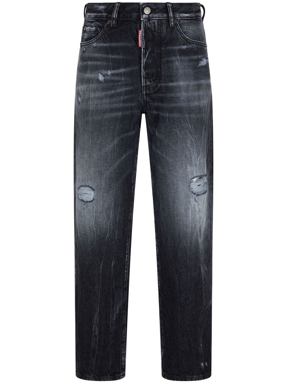 DSQUARED2 撕裂效果直筒牛仔裤 - 黑色