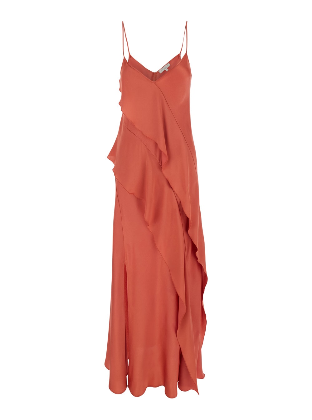 Antonelli luisiana Red Dress With Spaghetti Straps And Front Ruffle In Satin Woman