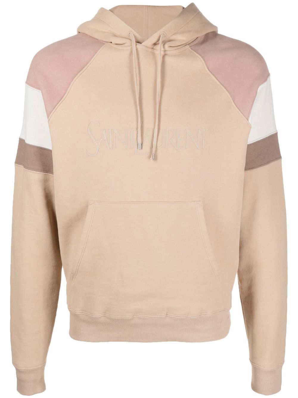 Saint Laurent logo刺绣拼色连帽衫 - 中性色