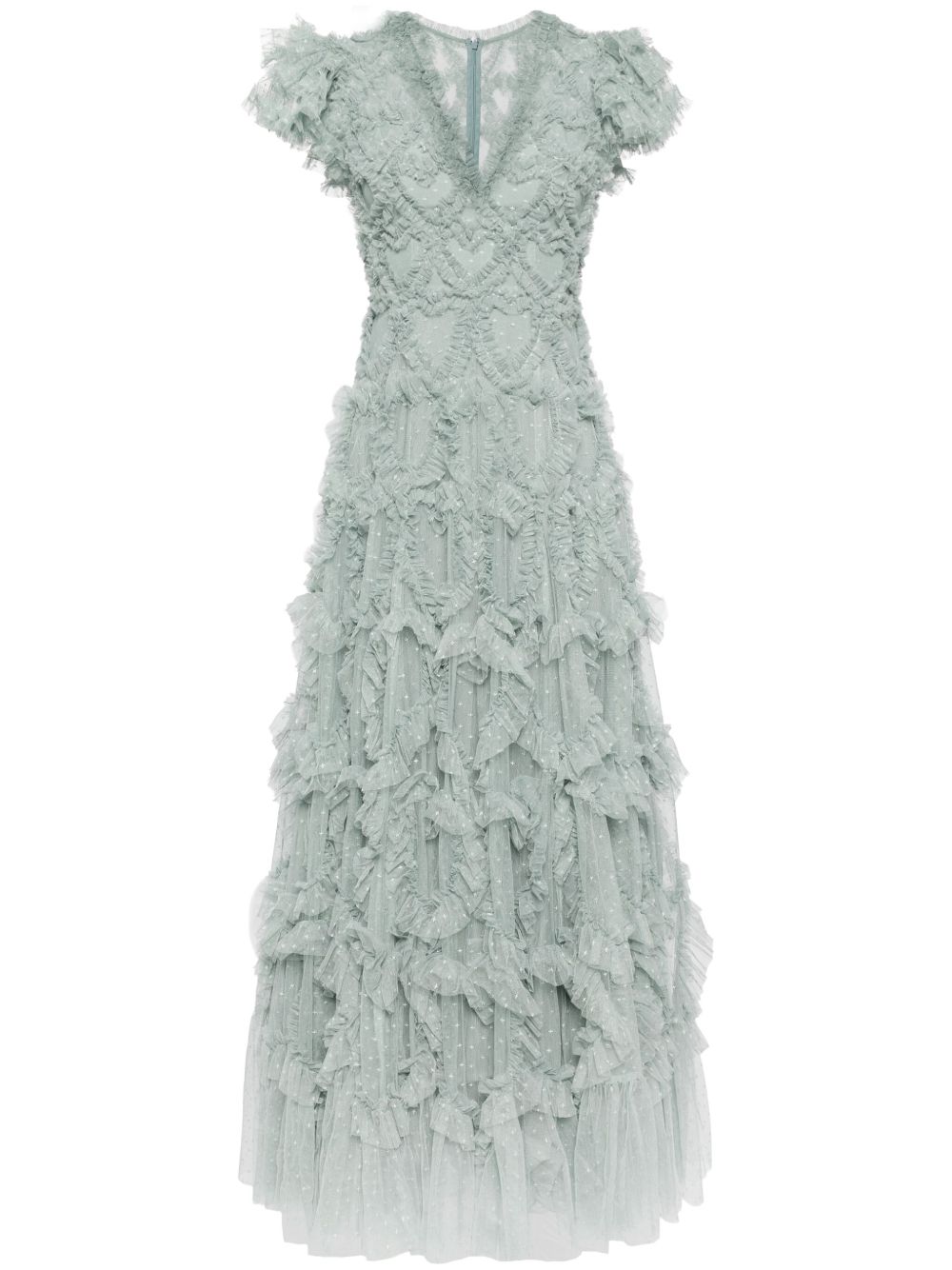 Needle & Thread Amorette V领荷叶边礼服 - 绿色