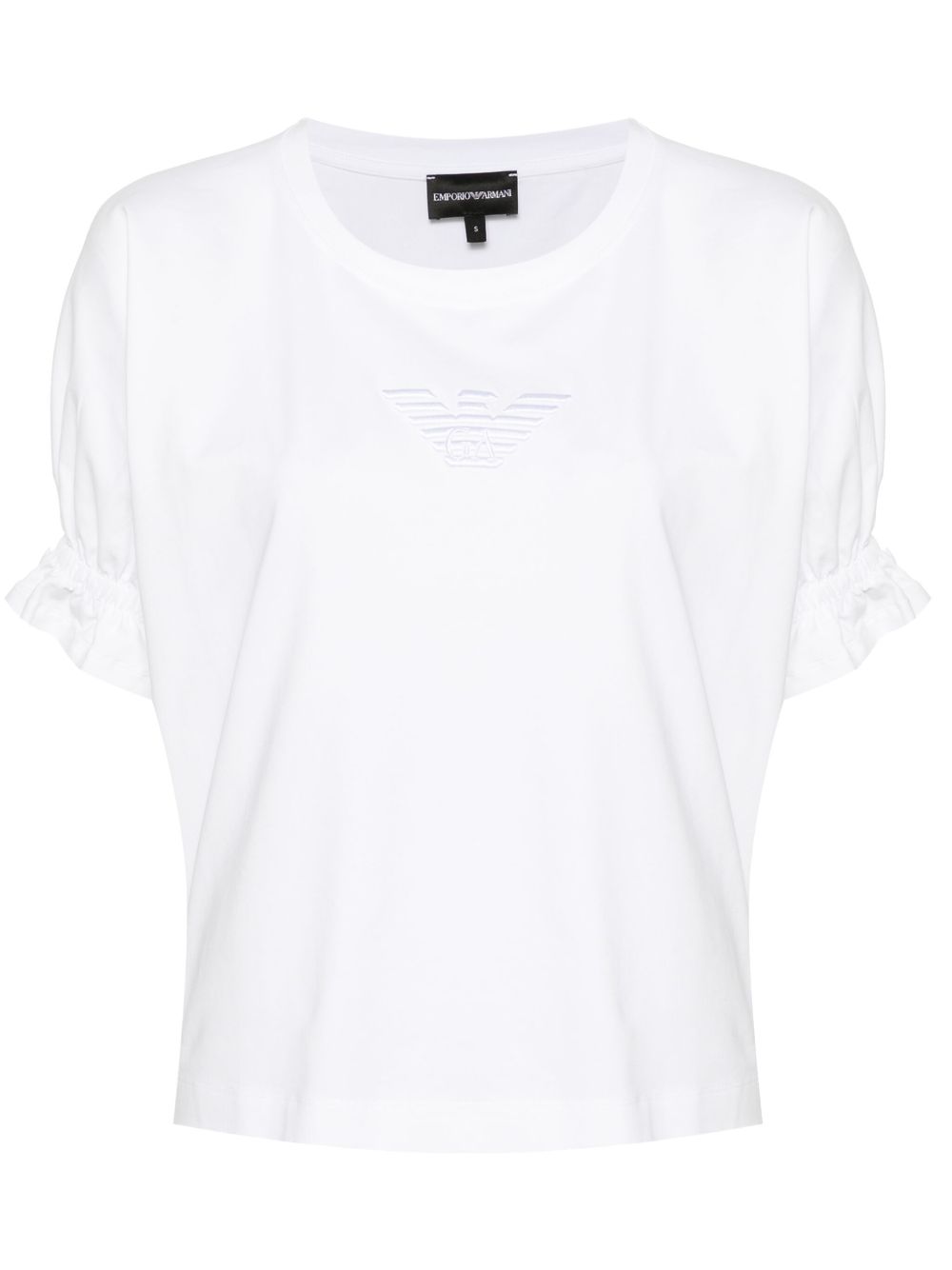 Emporio Armani logo刺绣松紧袖口T恤 - 白色