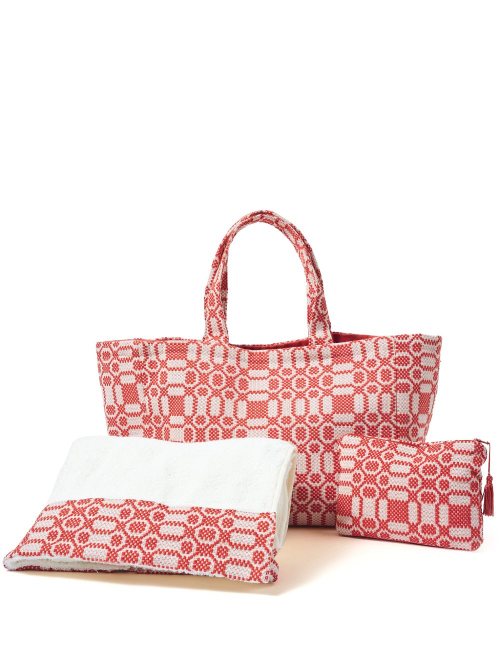 Cabana Lecce geometric-pattern tote set - 红色