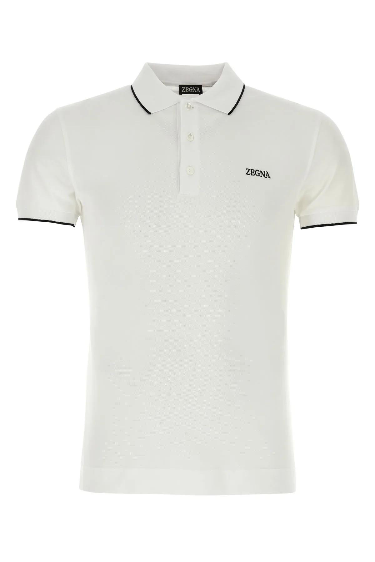 Zegna 白色弹力珠地布Polo衫