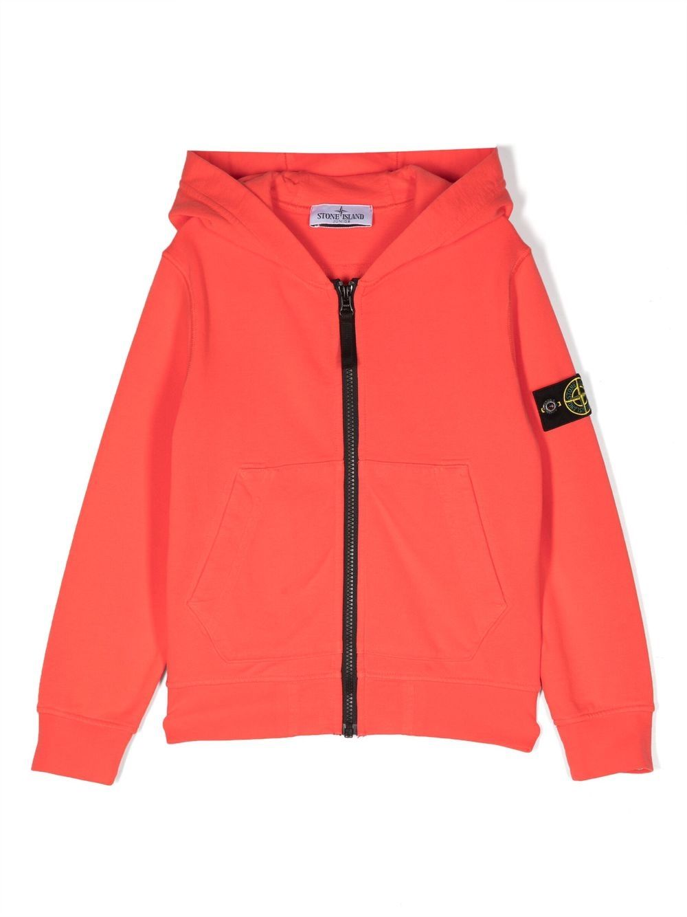 Stone Island Junior 标贴拉链连帽衫 - 橘色