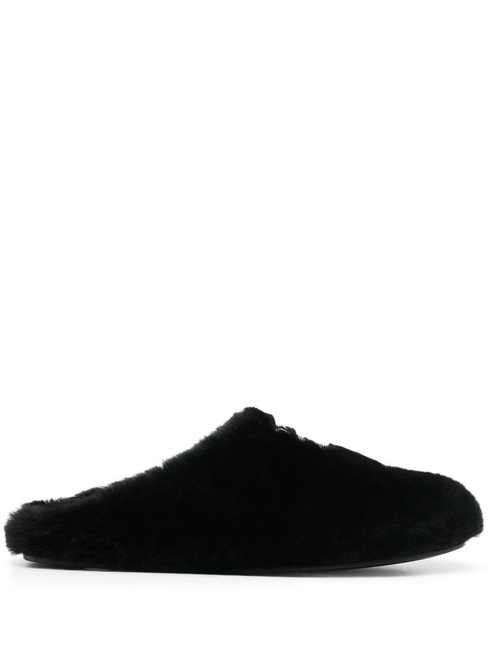 Givenchy logo标牌皮毛一体拖鞋 - 黑色