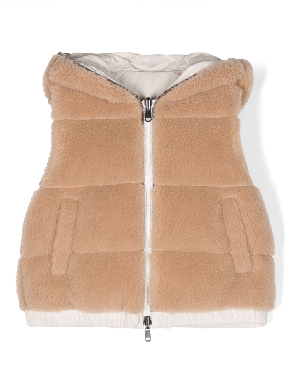 Brunello Cucinelli Kids 连帽拉链填充马甲 - 中性色
