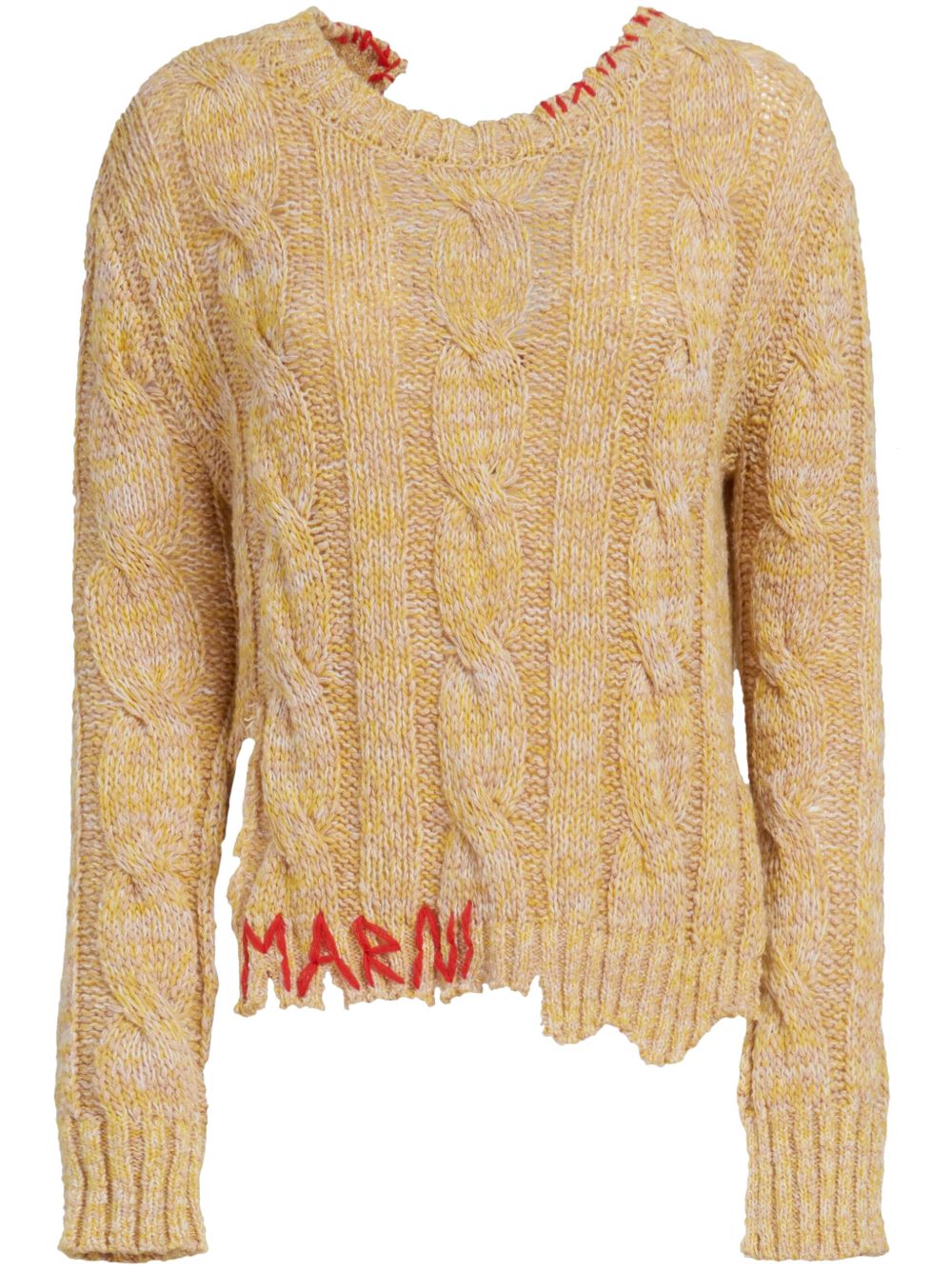Marni logo刺绣粗绞花针织毛衣 - 黄色