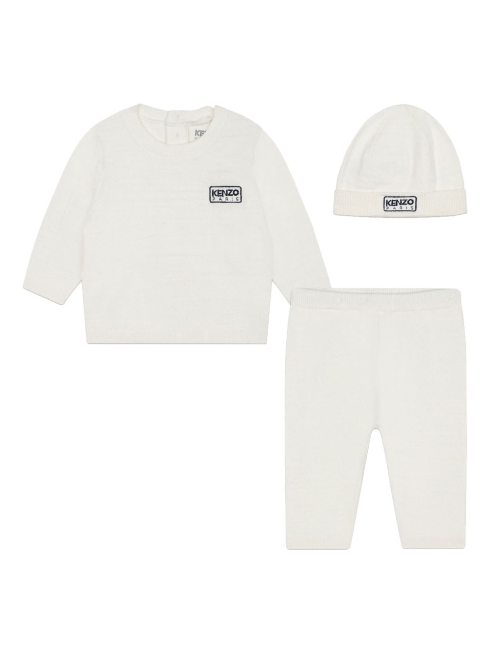Kenzo Kids logo贴花针织长裤套装 - 白色