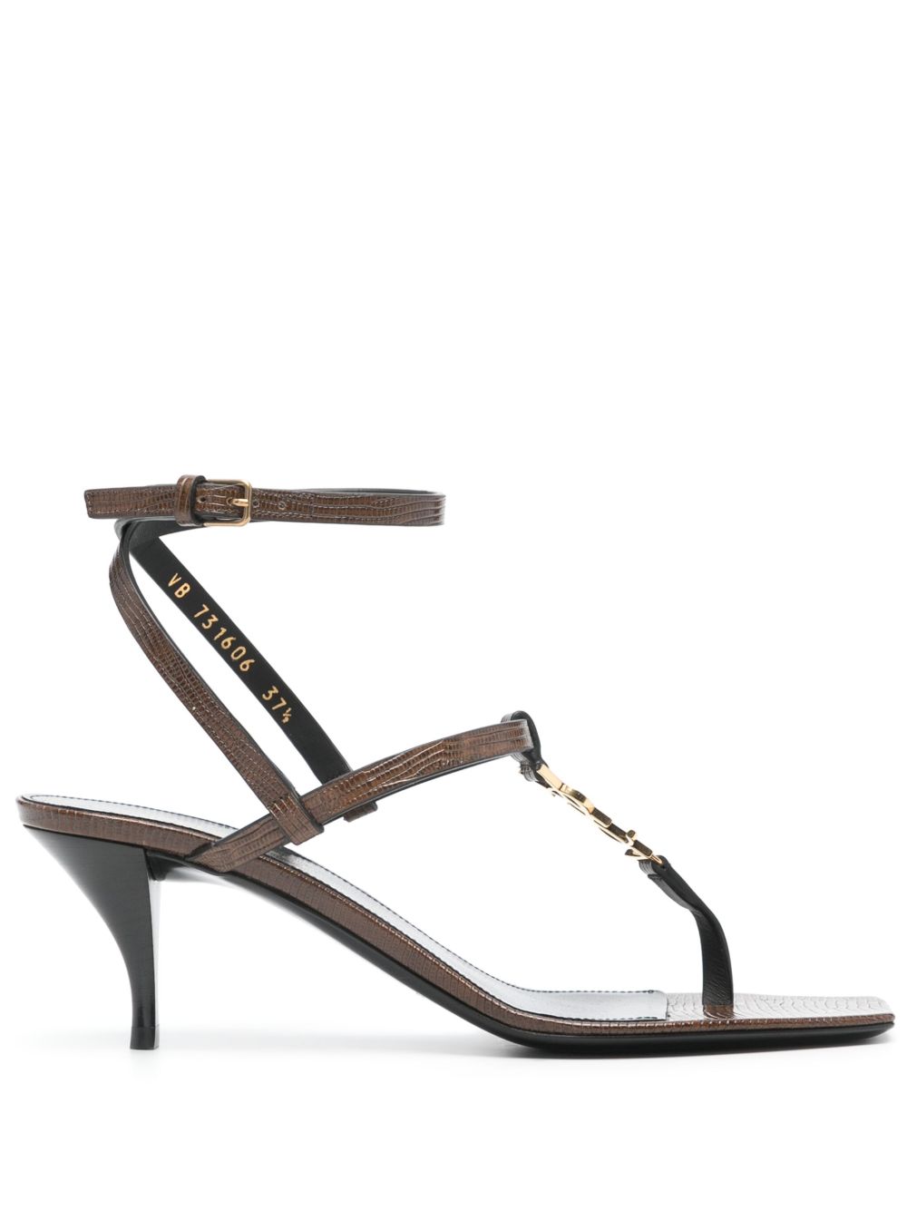 Saint Laurent Cassandra 中跟皮质凉鞋 - 褐色