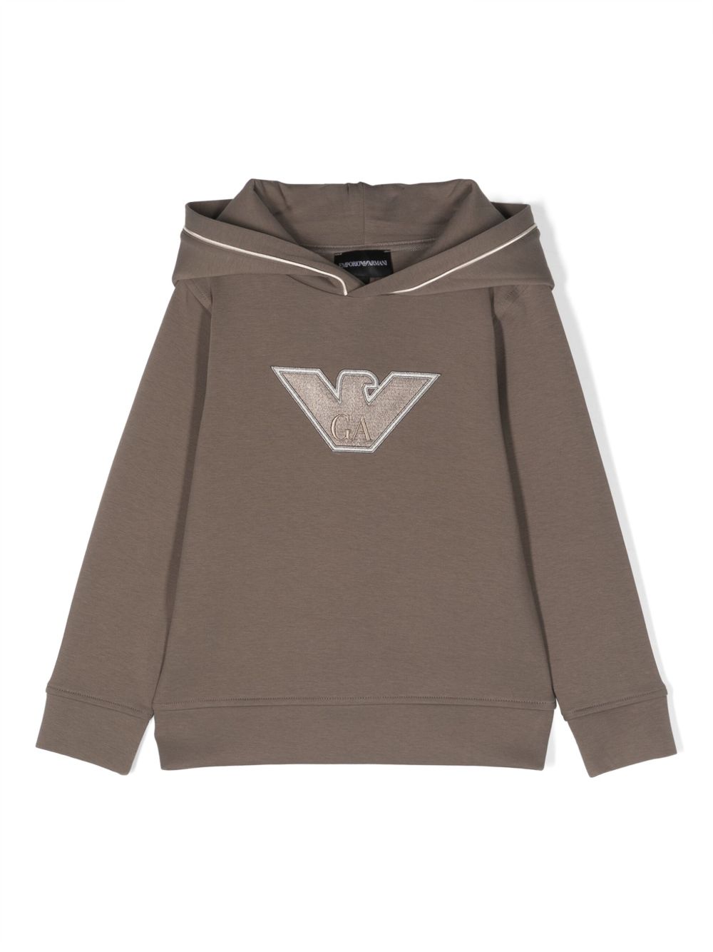 Emporio Armani Kids logo刺绣平纹针织连帽衫 - 褐色