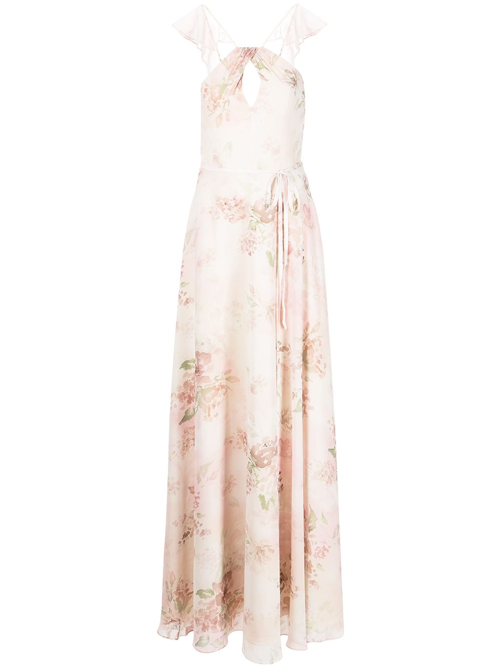 Marchesa Notte Bridesmaids 花卉荷叶边挂脖礼服 - 粉色