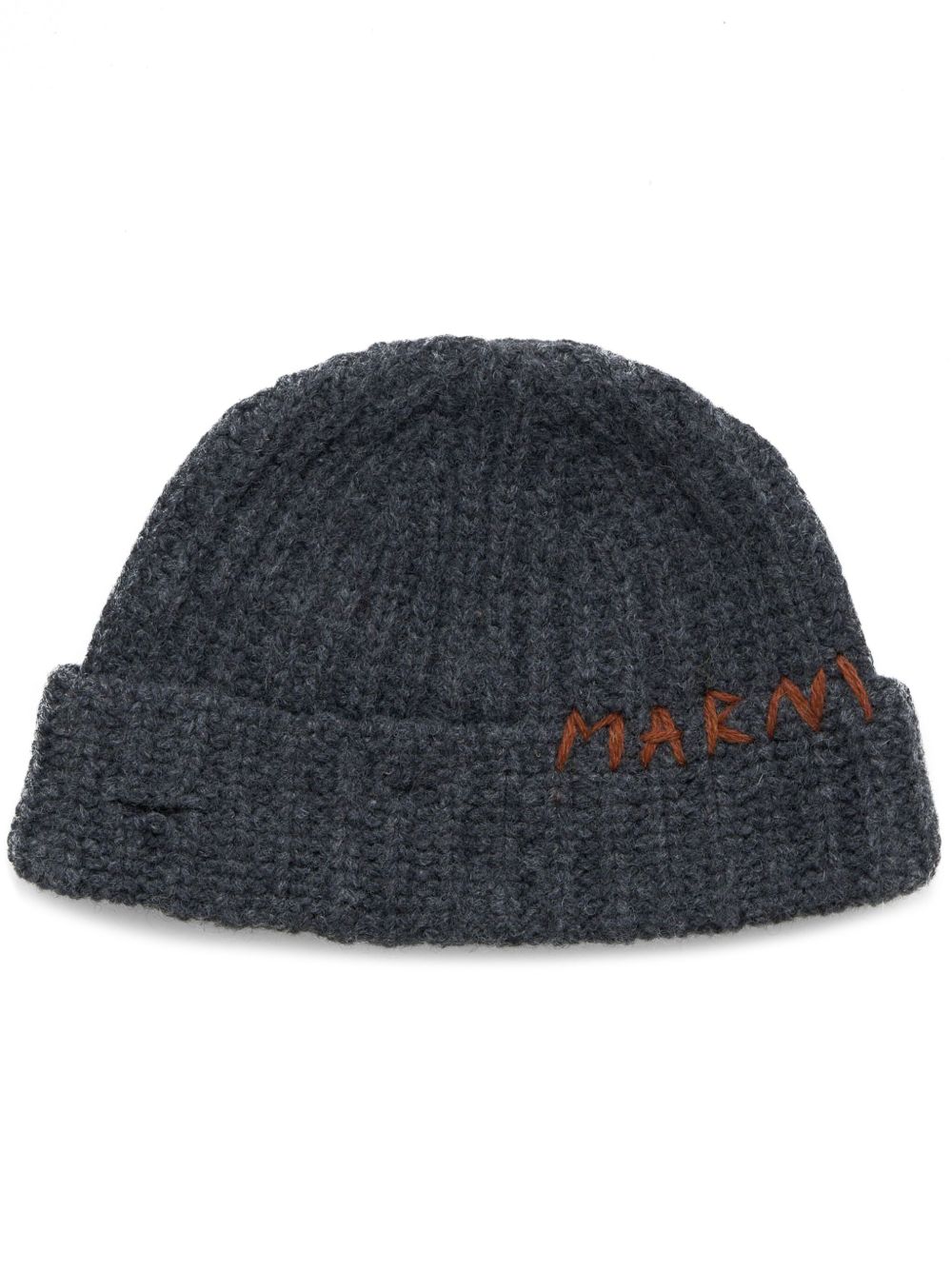 Marni logo刺绣羊毛套头帽 - 灰色