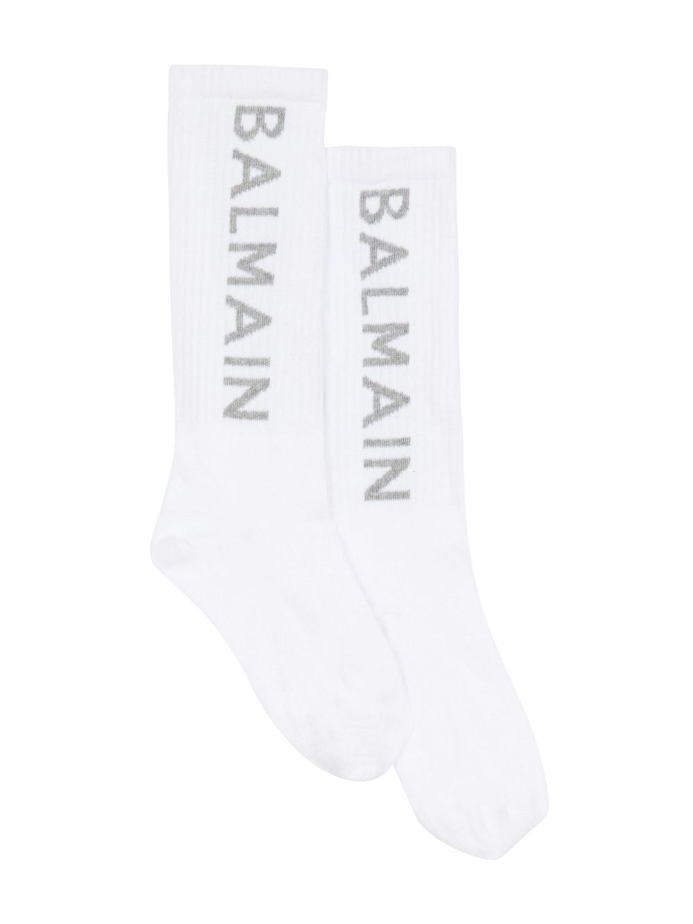 Balmain Kids logo提花罗纹针织袜 - 白色