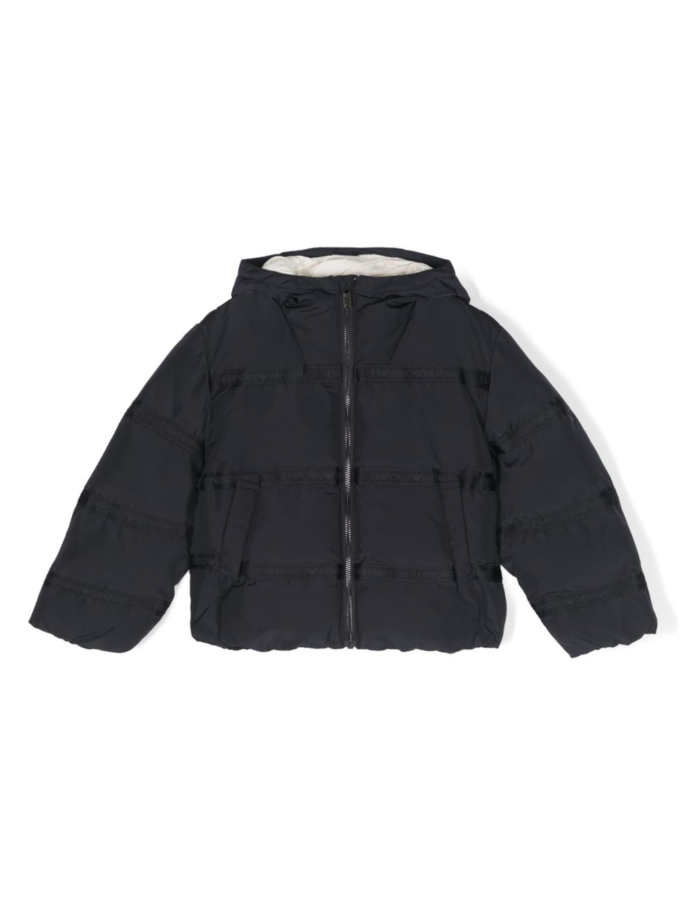 Emporio Armani Kids logo印花蓬松夹克 - 蓝色