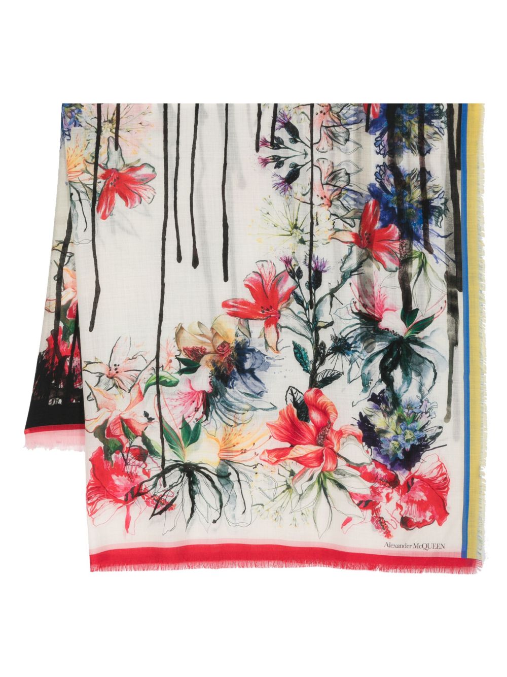 Alexander McQueen Exploded Floral 羊毛围巾 - 黑色