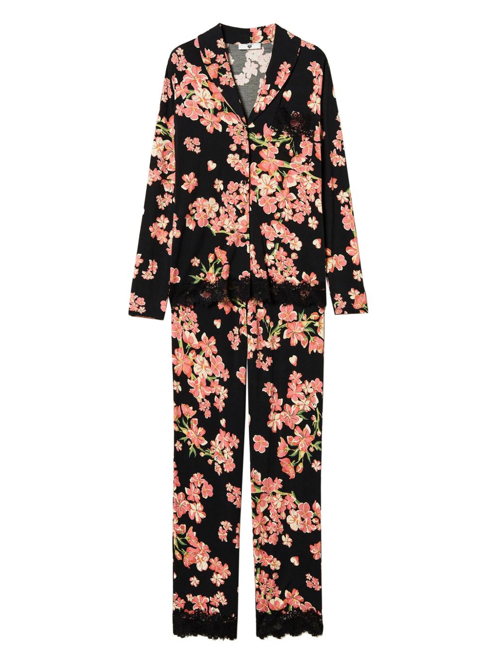 TWINSET Mannish 印花蕾丝边饰睡衣套装 - 黑色