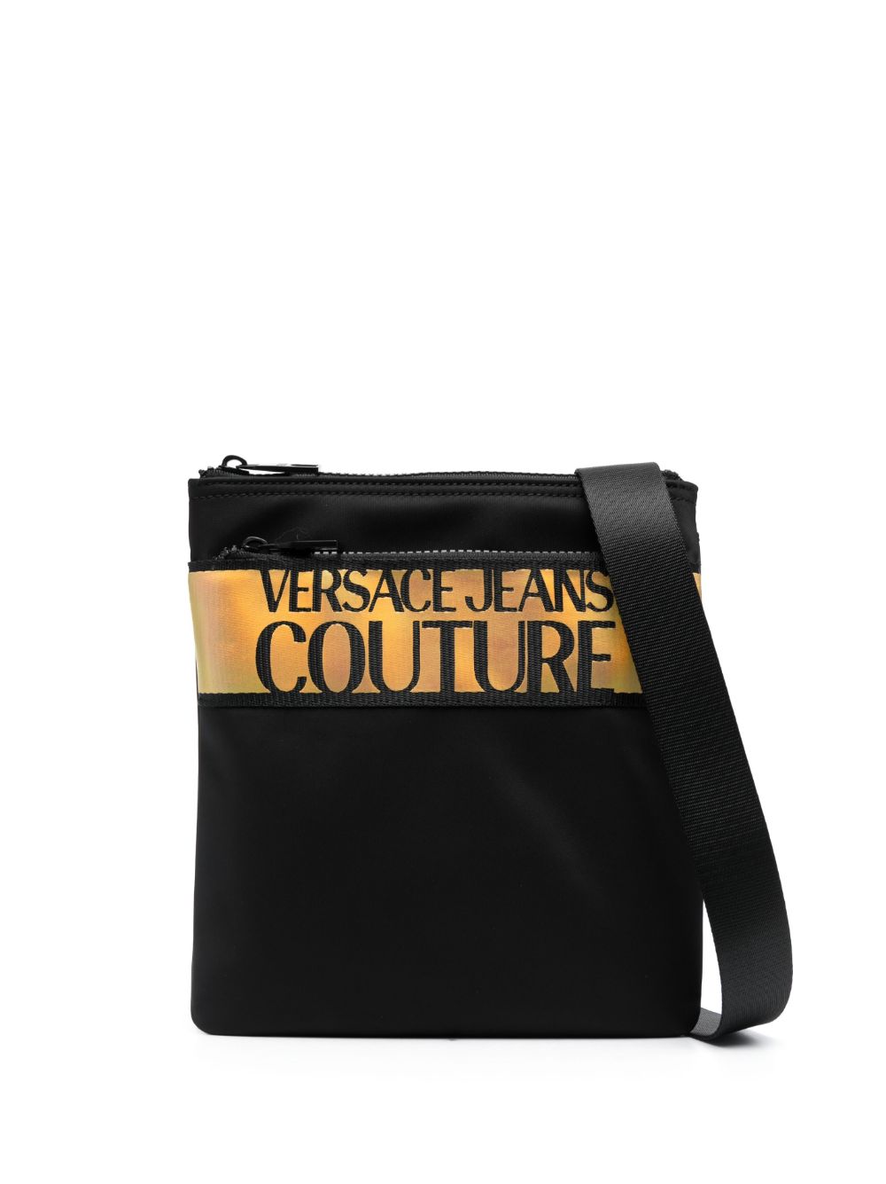 Versace Jeans Couture logo印花拉链单肩包 - 黑色