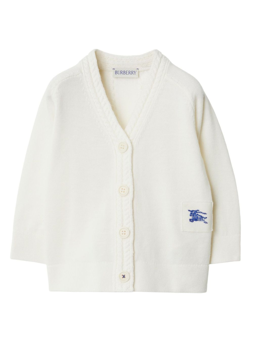 Burberry Kids 粗绞花针织边饰羊毛开衫 - 白色