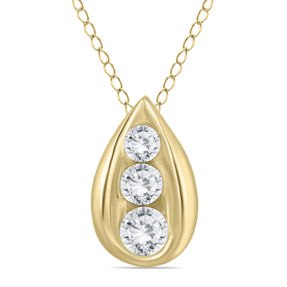 1/2 CTW Three Stone Natural Diamond Tear Drop Pendant in 14K Yellow Gold