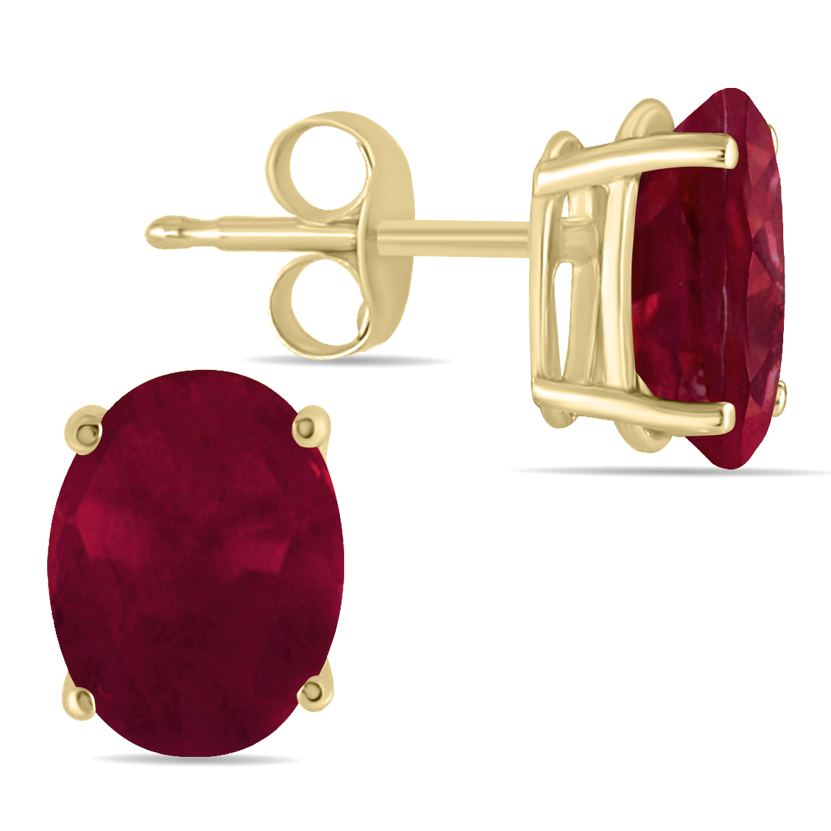 All-Natural Genuine 6x4 mm, Oval Ruby earrings set in 14k Yellow gold