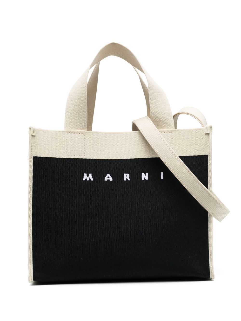 Marni logo提花帆布单肩包 - 黑色